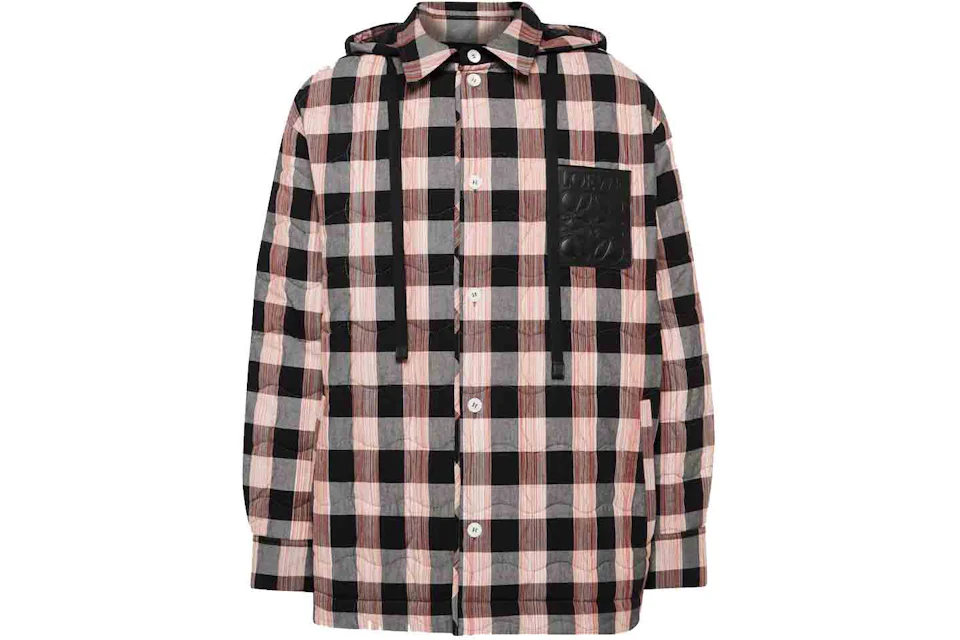 LOEWE Quilted Check Hooded Shirt Grey/Multicolor
