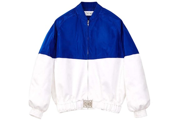 LOEWE Silk and Polyester Bomber Jacket Blue Klein