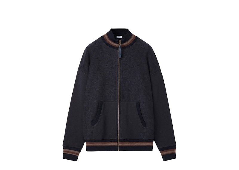 LOEWE Zip-up Ribbed Cotton Jacket Dark Navy Blue Men's