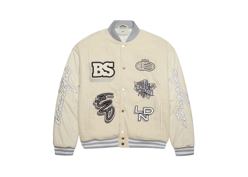 London Lions x Beautiful Struggles LDN Euro Varsity Jacket (In-Store)  Cream/Grey