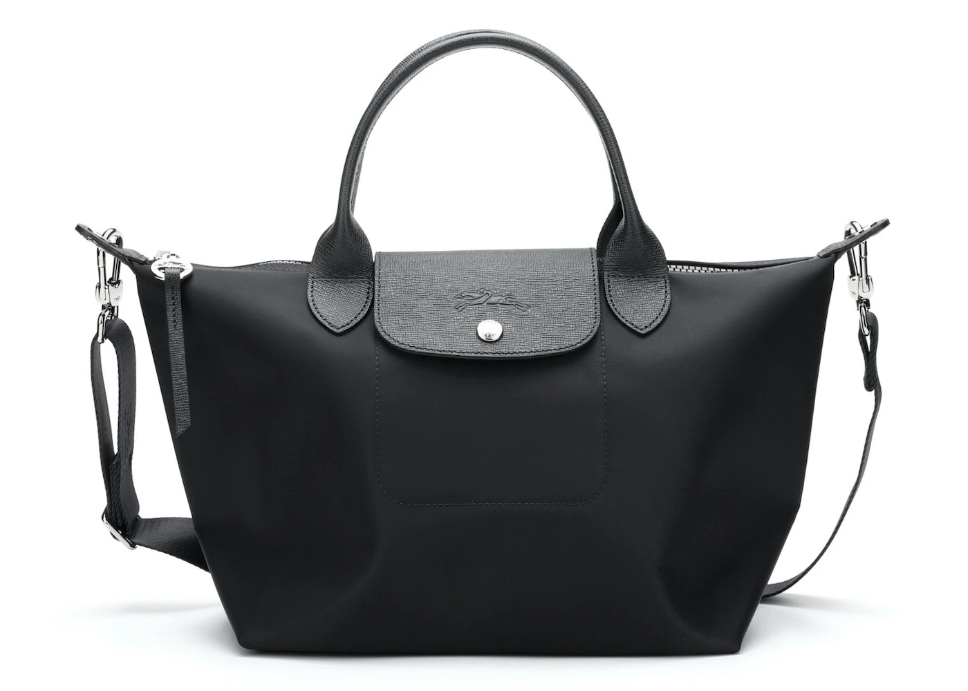 flåde Champagne Alternativt forslag Longchamp Le Pliage Neo Top Handle Bag M Black in Leather/Polyamide with  Silver-tone - US
