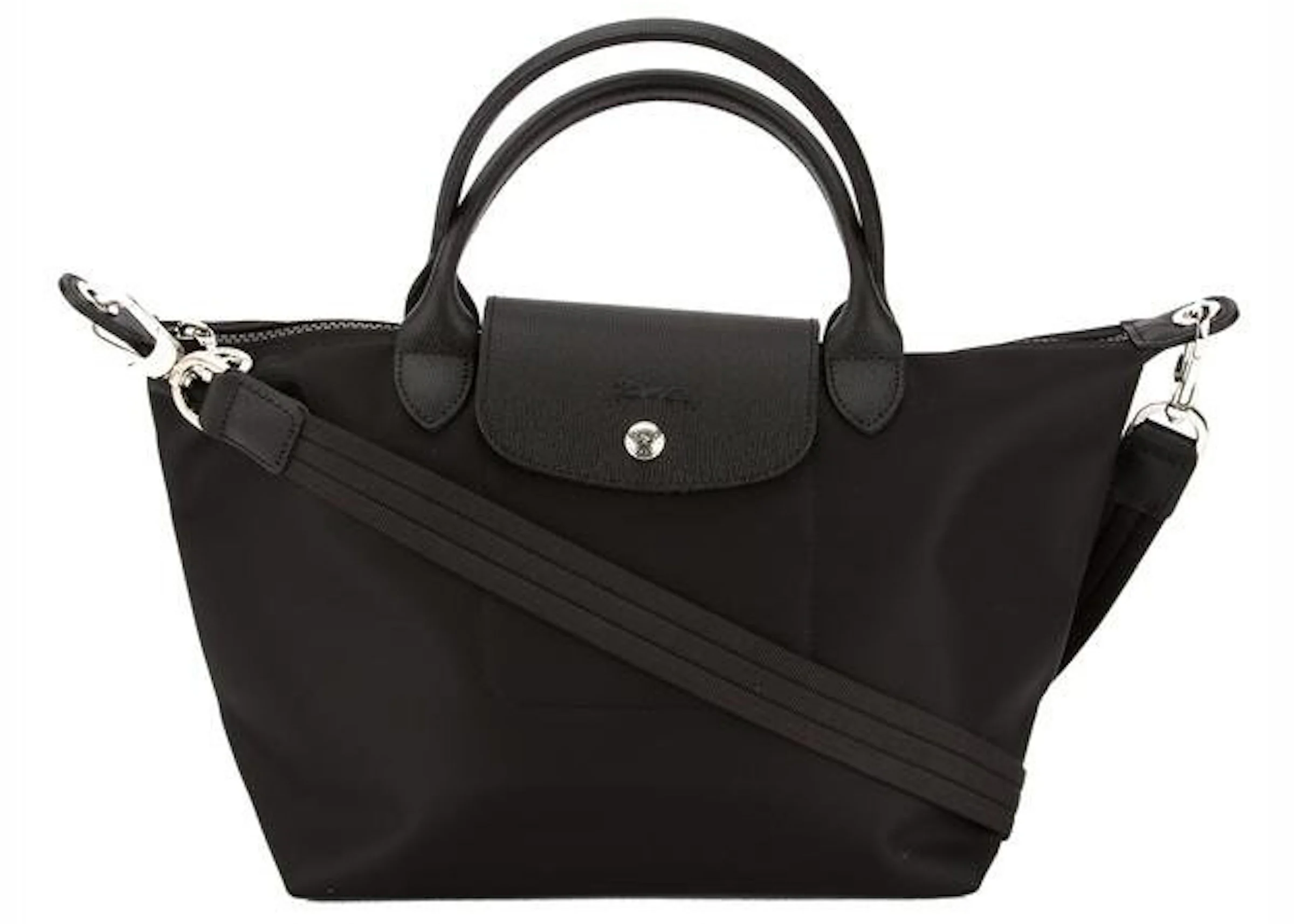 Longchamp Le Pliage Neo Top Handle Bag S Black in Leather with Silver ...