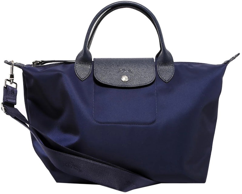 Longchamp Le Pliage Neo Top Handle Bag S Navy in Leather with Silver-tone -  US