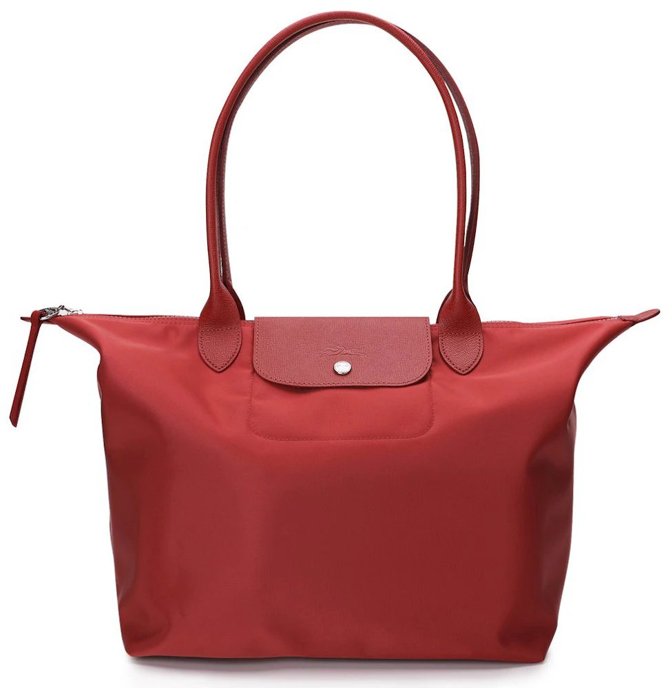 Longchamp Le Pliage Leather Top Handle Leather Tote Handbag in Red