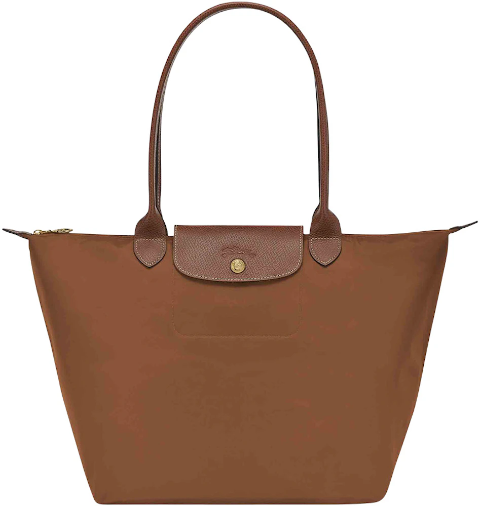 Longchamp Brown Coated Canvas Logo Print Shoulder Bag Top Zip Bag