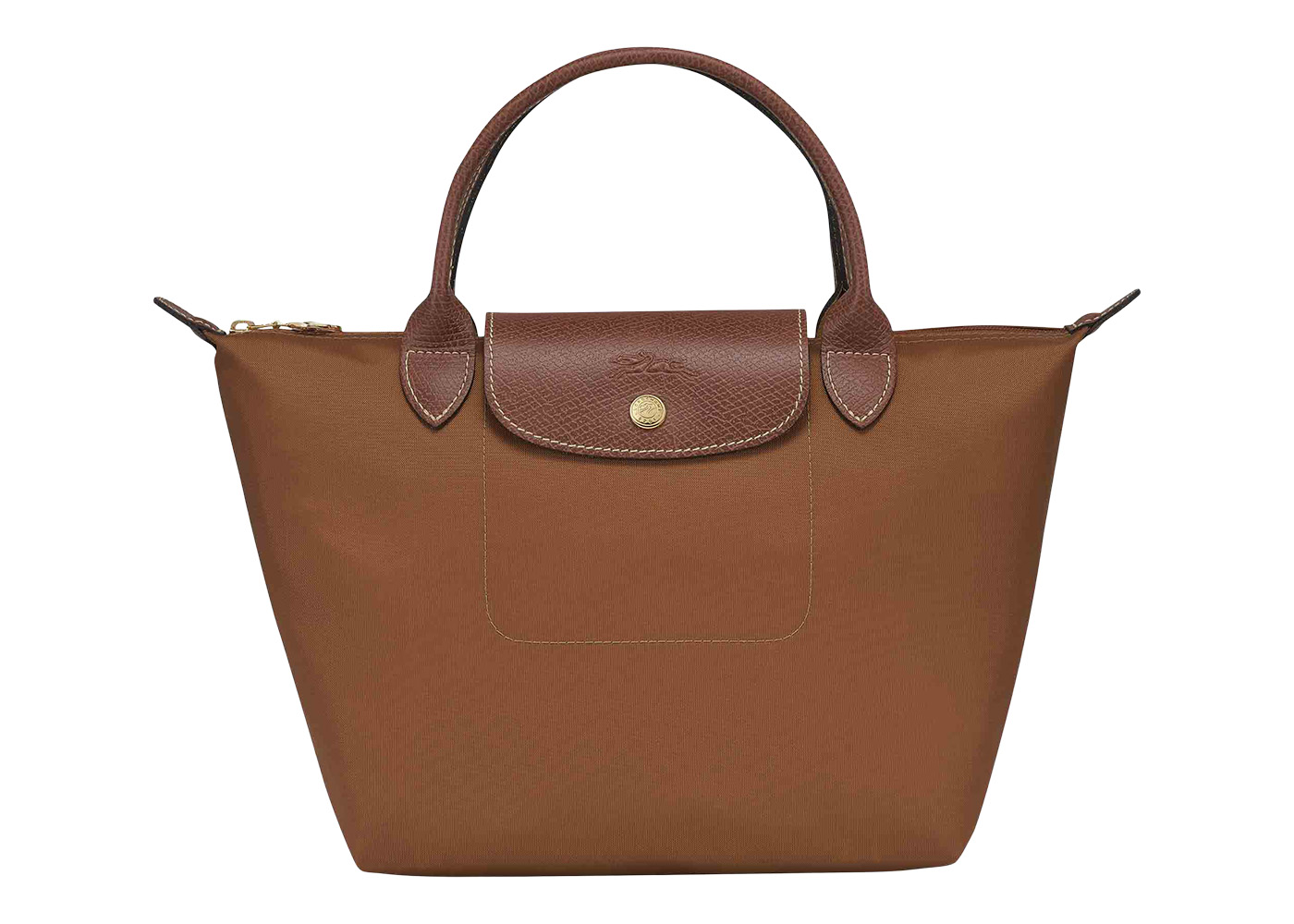 Longchamp Le Pliage Top Handle Bag S Cognac in Canvas with Gold