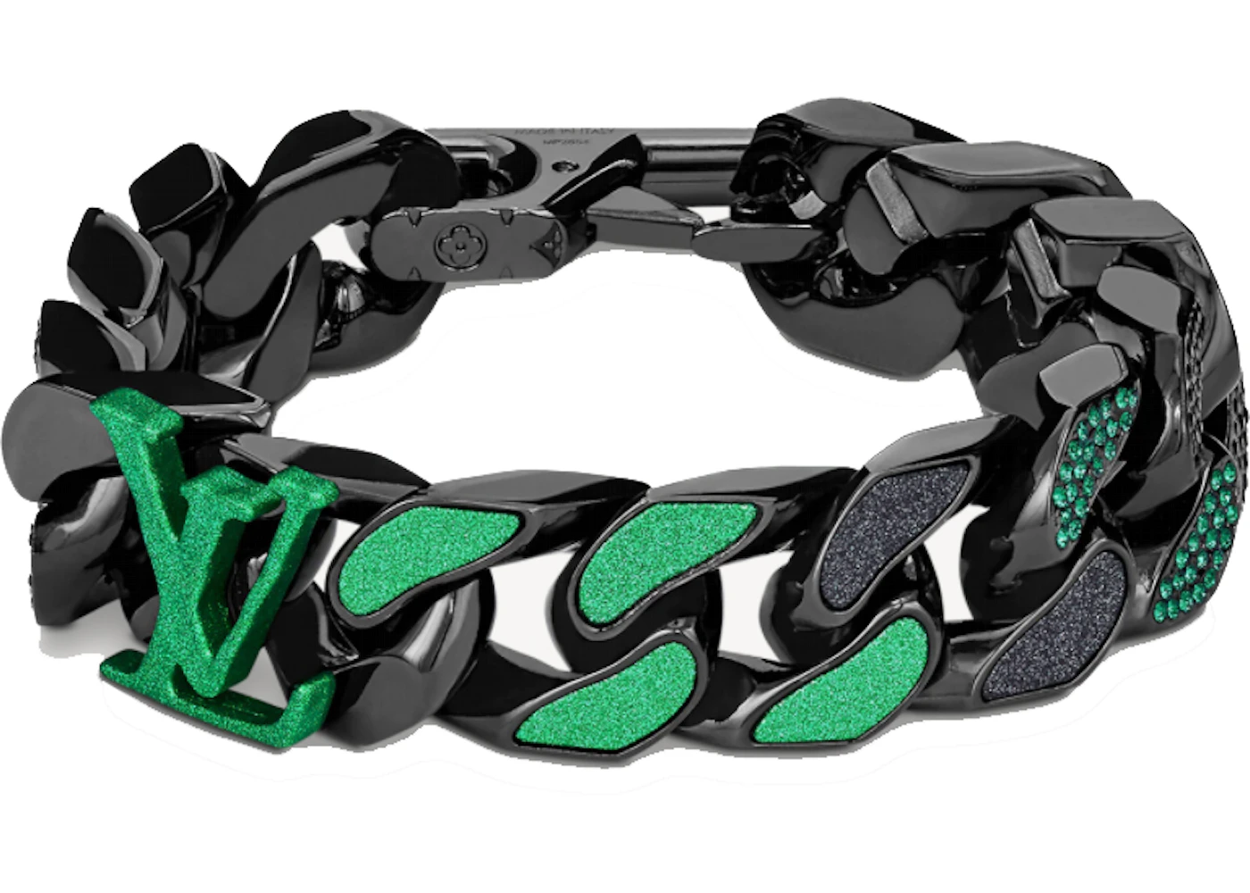 louis vuitton diamond cuban bracelet green and black