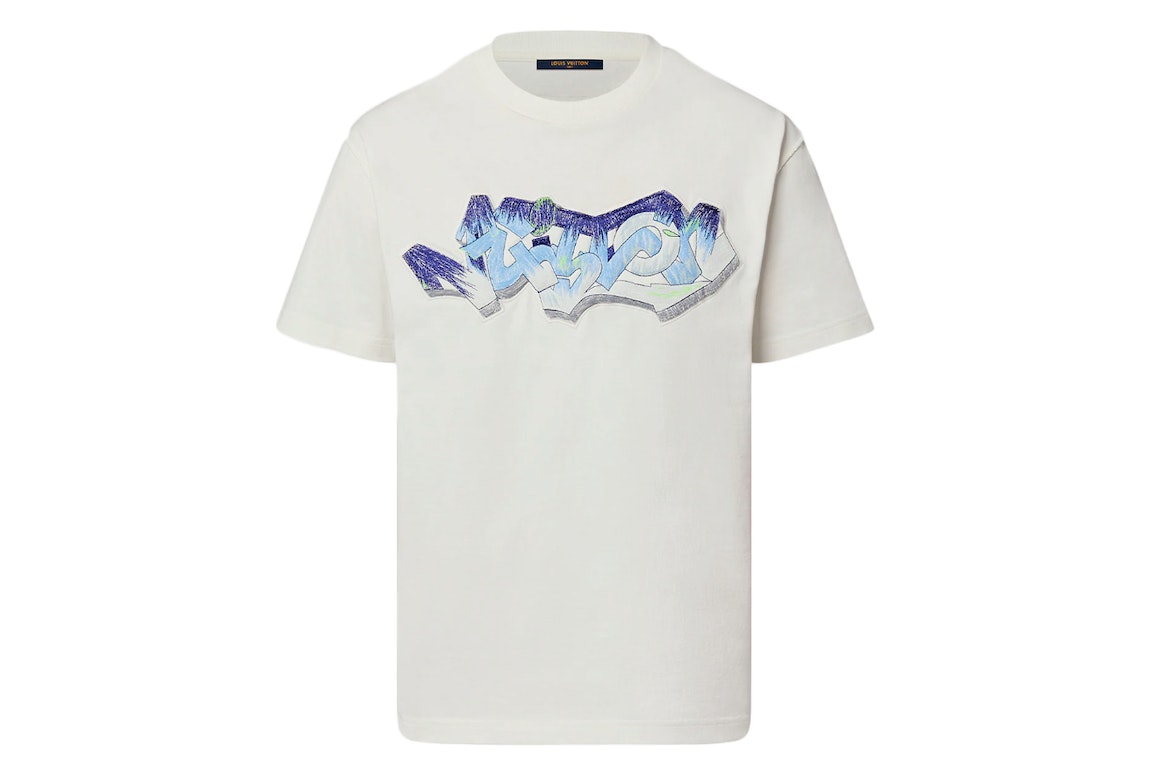 Pre-owned Louis Vuitton 3d Lv Graffiti Embroidered T-shirt White Blue
