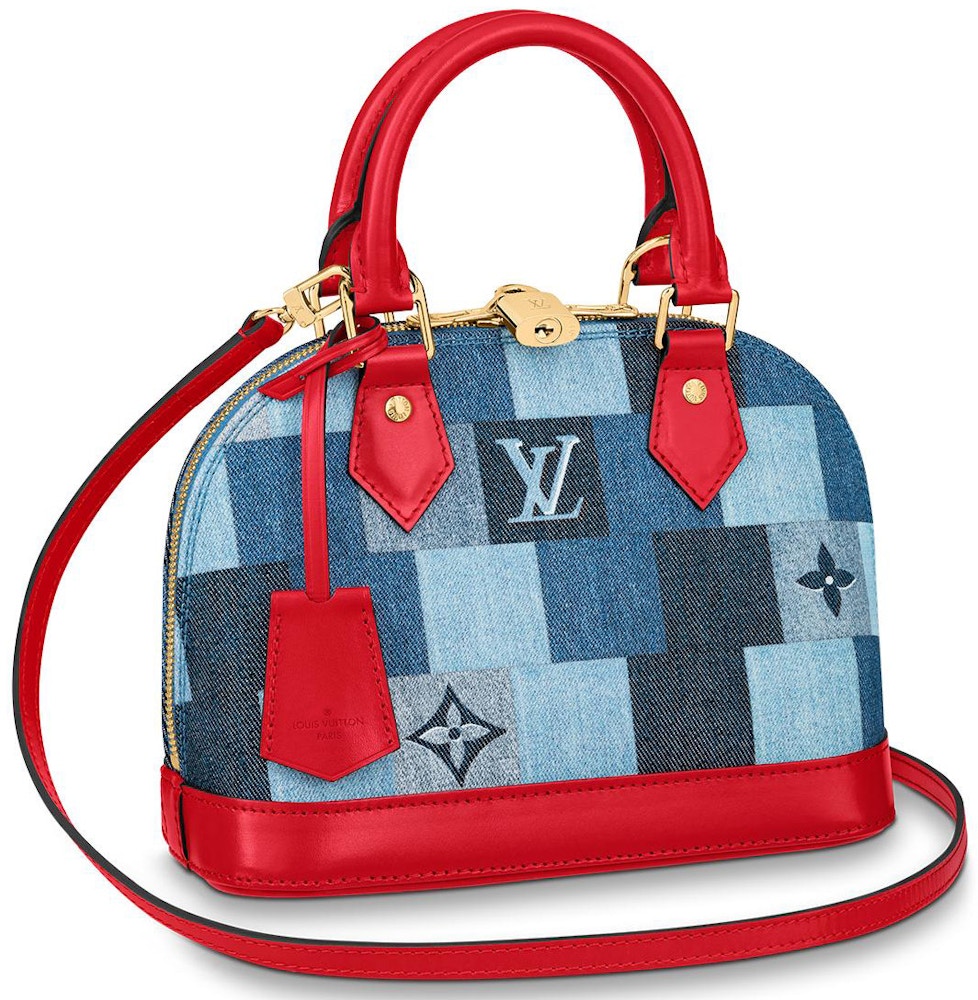 Vuitton Alma BB Denim Monogram Check Blue/Red in Denim Canvas/Cowhide Leather with Gold-tone
