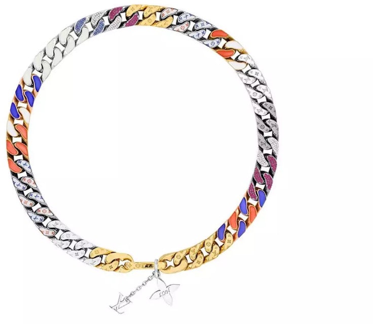 Louis Vuitton Chain Links Patches Necklace Engraved Monogram Multicolor