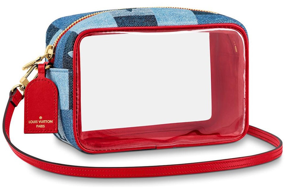 Auth Spa - Dịch Vụ Spa Túi Xách, Giày Dép Authentic Tại HCM. Louis Vuitton Beach Pouch Denim Monogram Check Blue/Red in Denim Canvas/Calf Leather/PVC with Gold-tone - US