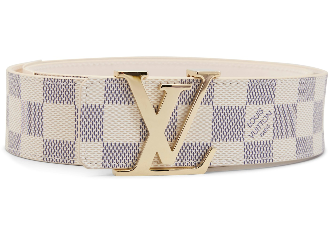 få øje på Streng folder Louis Vuitton Belt Initiales Damier Azur Blue/White in Canvas with Brass