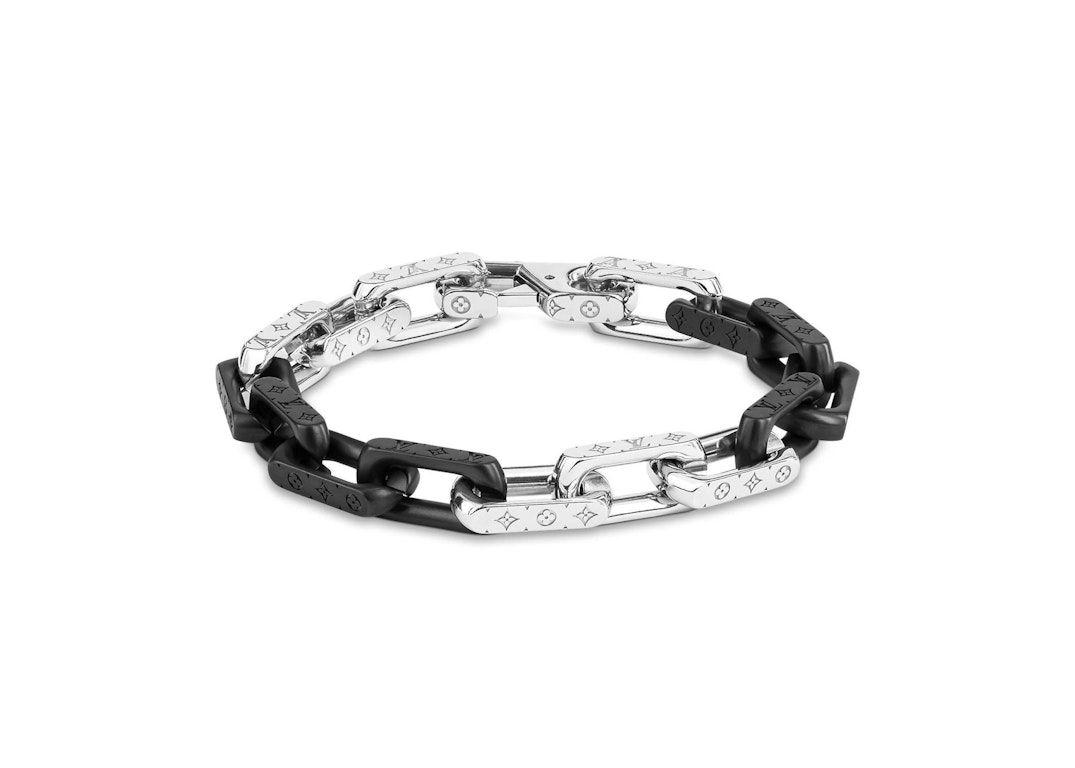 Pre-owned Louis Vuitton Bracelet Monogram Chain Silver-tone/black