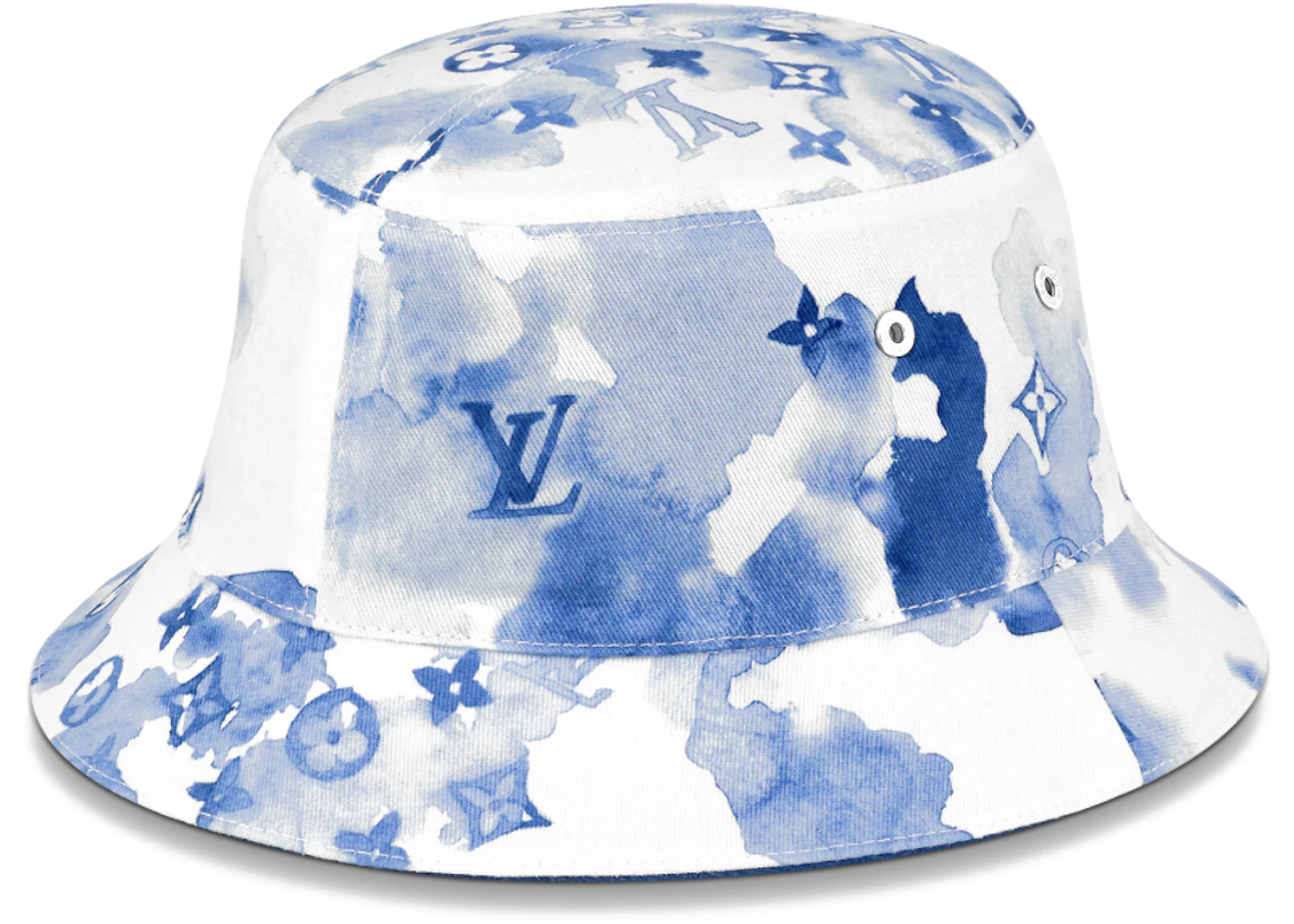 Louis Vuitton Bucket Hat Monogram Watercolor Blue In Cotton With Silver Tone Louis Vuitton Bucket Hat Monogram Watercolor Blue In Cotton With Silver Tone