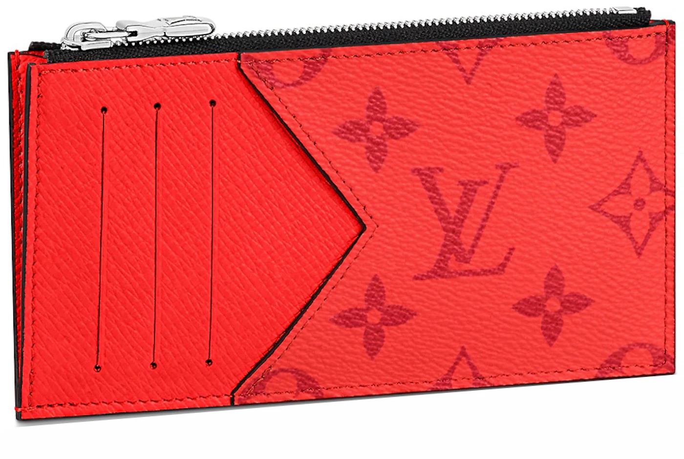 Louis Vuitton Card Holder Coin Red in Leather/Canvas with Silver-tone - FR