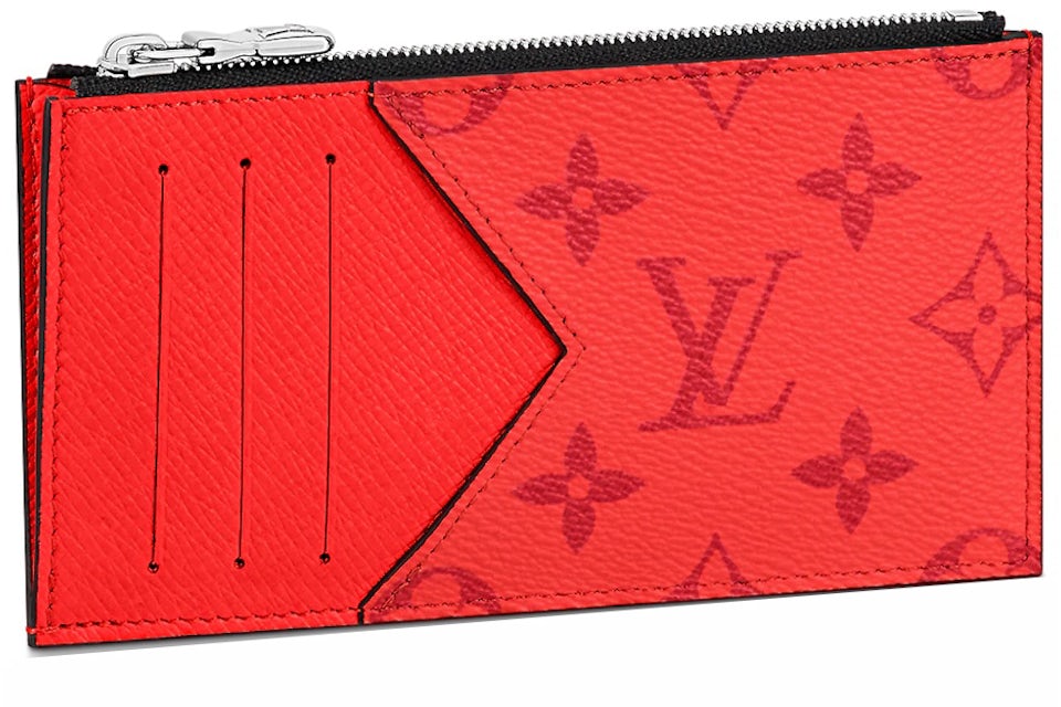 Louis Vuitton Card Holder Coin Red in Leather/Canvas with Silver-tone - US