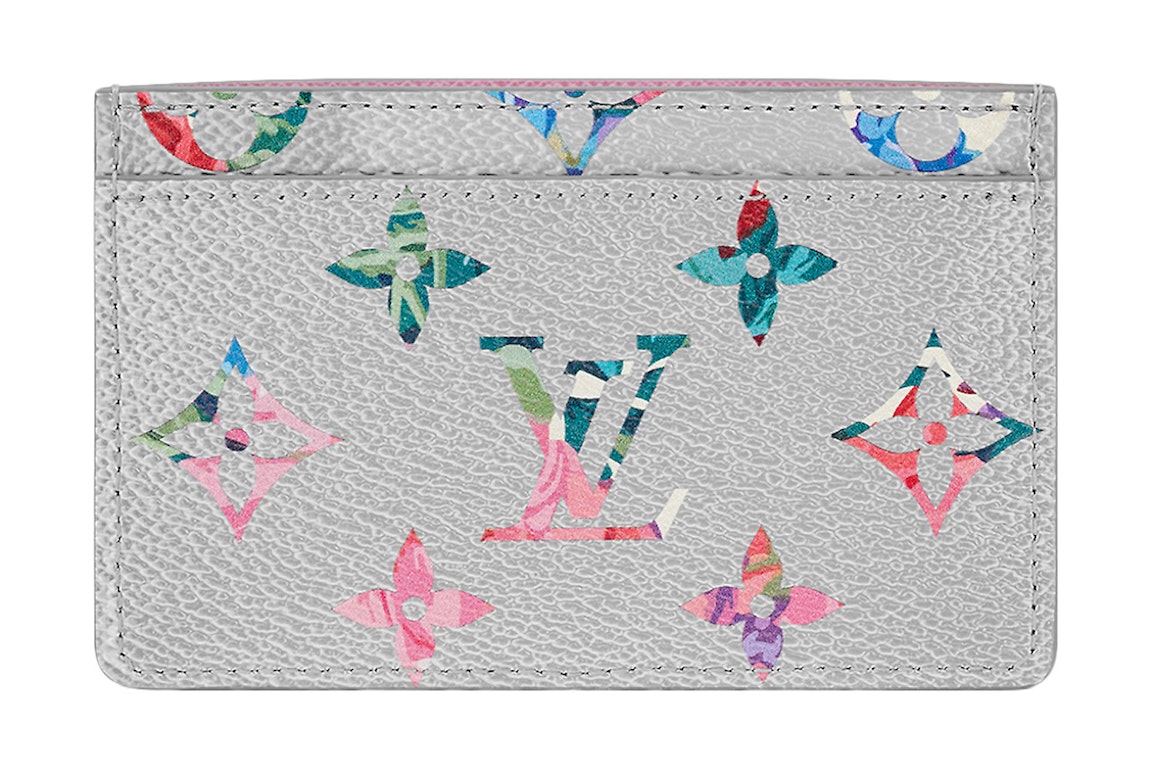 Pre-owned Louis Vuitton Card Holder Floral Monogram Silvery/multi