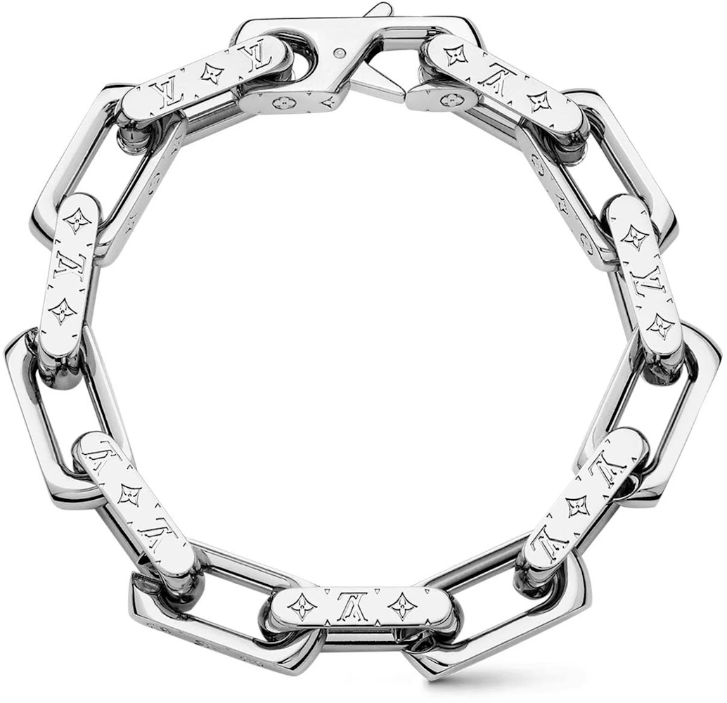 Louis Vuitton Chain Bracelet Engraved Monogram Silver - Mens, Size M
