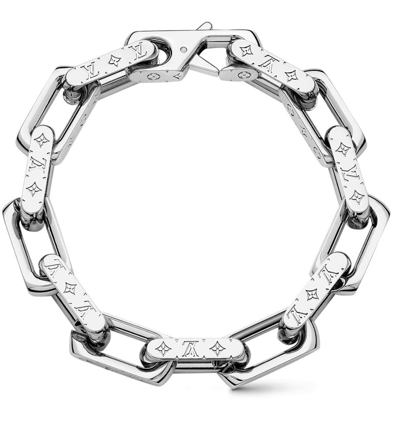 Louis Vuitton Chain Bracelet Engraved Monogram Silver in Metal