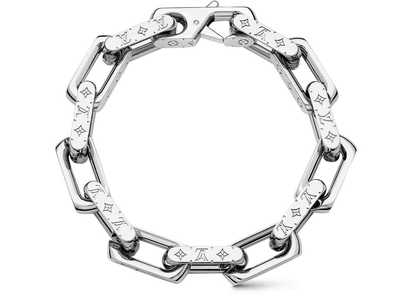 Louis Vuitton Chain Bracelet Engraved Monogram Silver - Mens, Size M