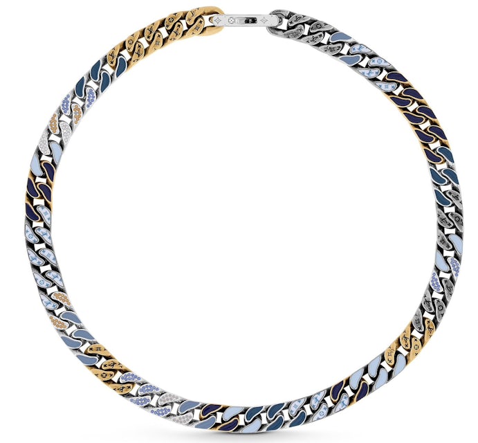 Louis Vuitton Chain Link Patches Necklace Blue Multicolor in Metal with  Silver-tone - US