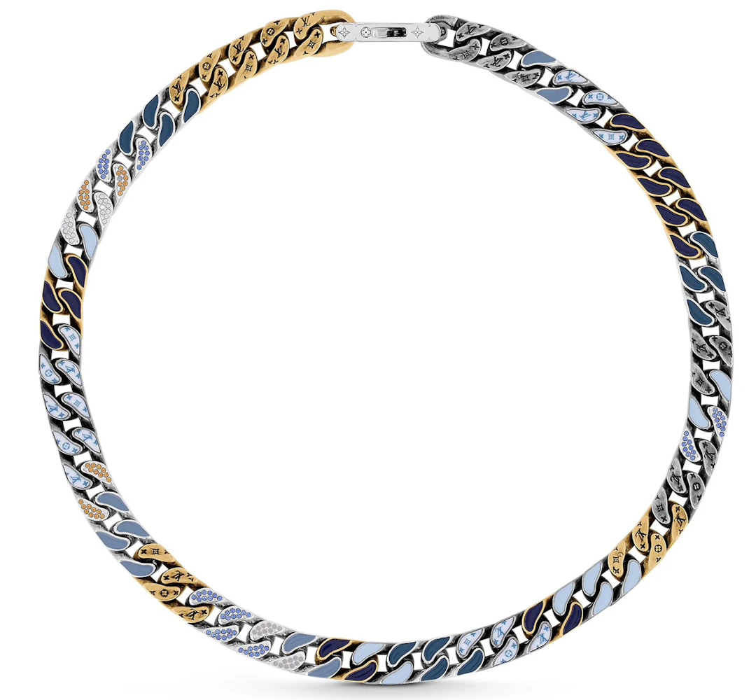 Louis Vuitton Chain Link Patches Necklace Blue Multicolor in Metal