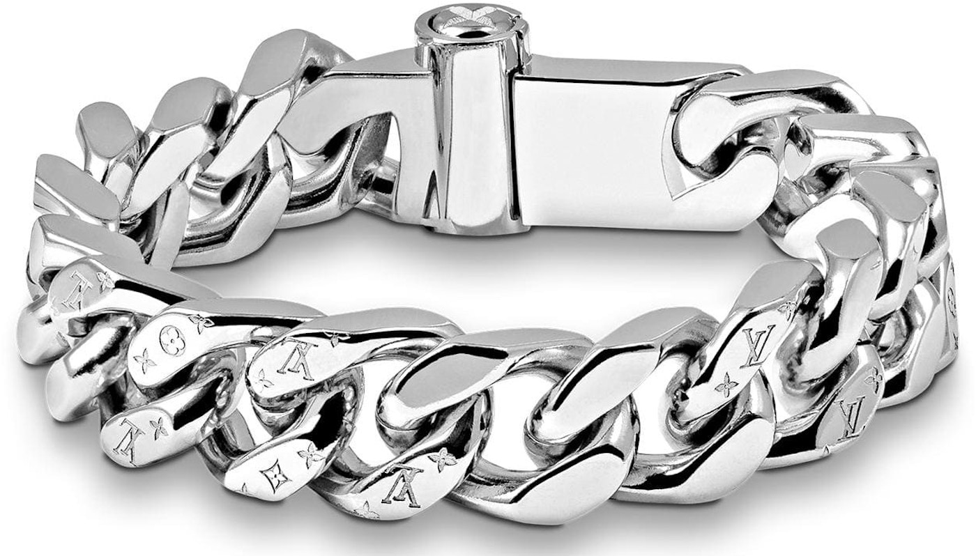 Louis Vuitton Chain Links Bracelet Engraved Monogram Silver in Metal