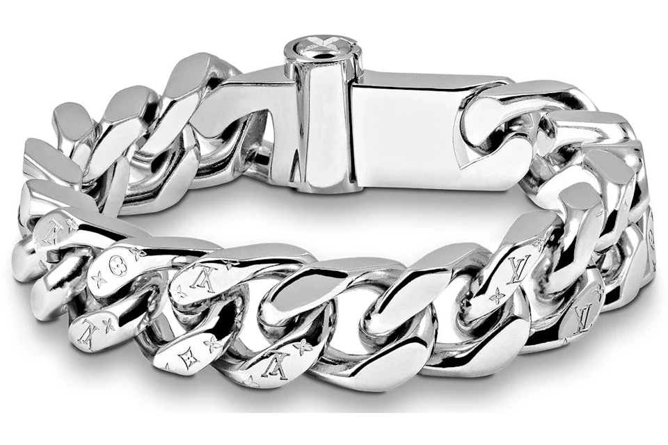 Louis Vuitton Chain Links Bracelet Engraved Monogram Silver