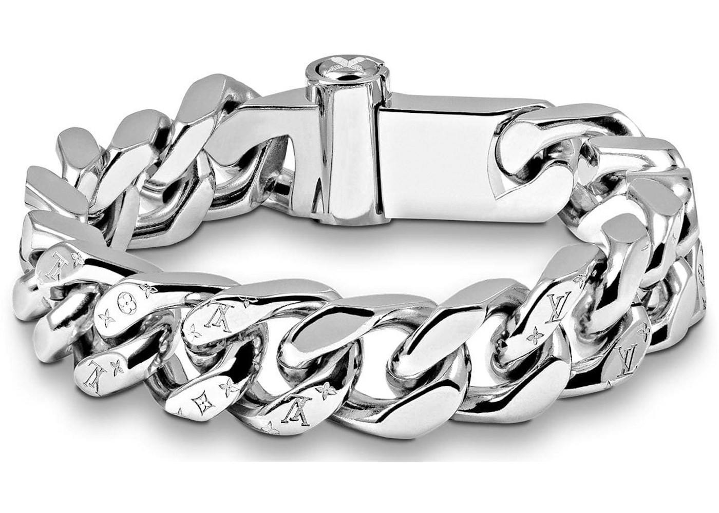 Louis Vuitton Chain Links Bracelet Engraved Monogram Silver In Metal With Silver Tone Louis Vuitton Chain Links Bracelet Engraved Monogram Silver In Metal With Silver Tone