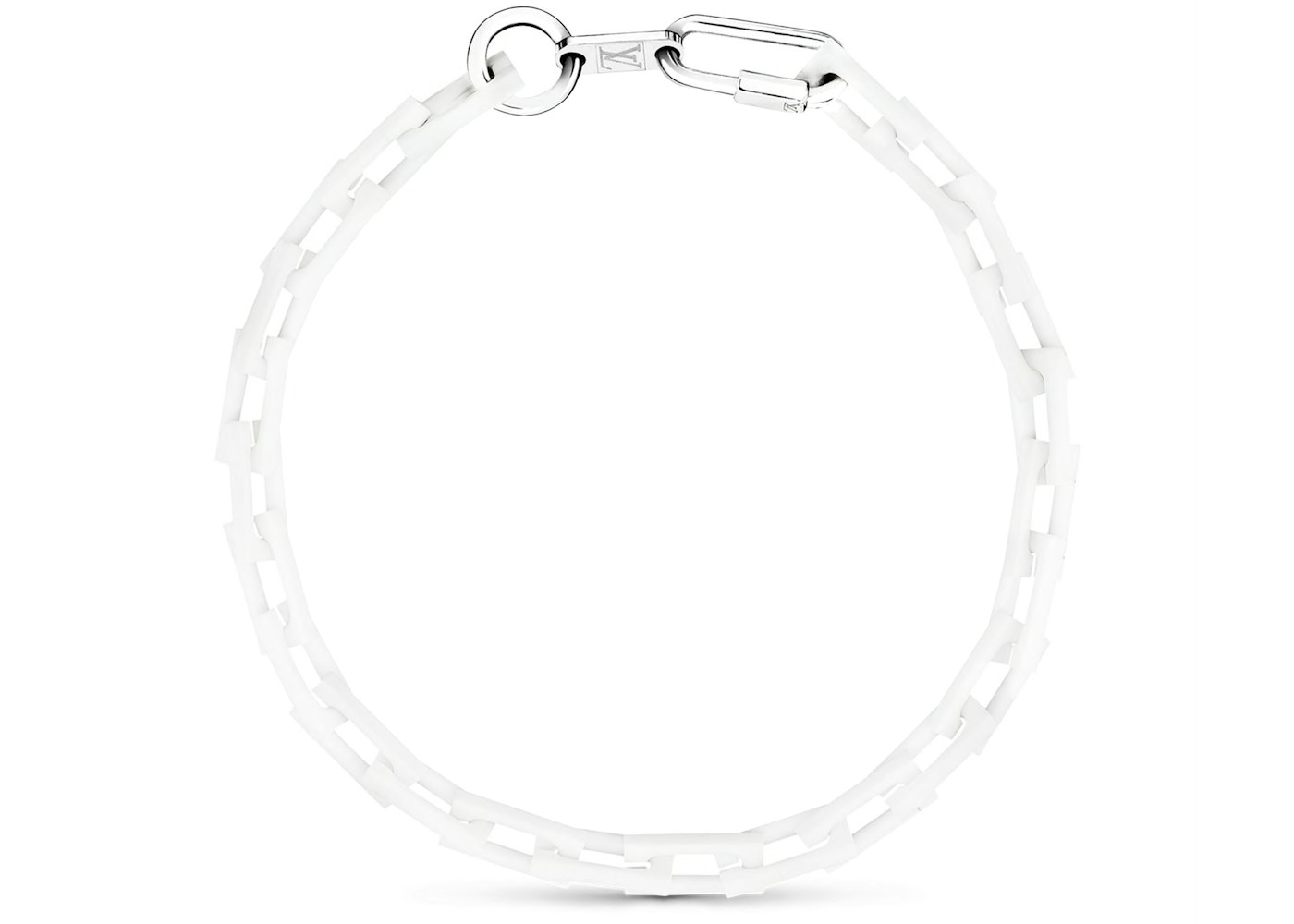 Louis Vuitton Chain Links Necklace Square Powder White In Ceramic With Silver Tone Louis Vuitton Chain Links Necklace Square Powder White In Ceramic With Silver Tone