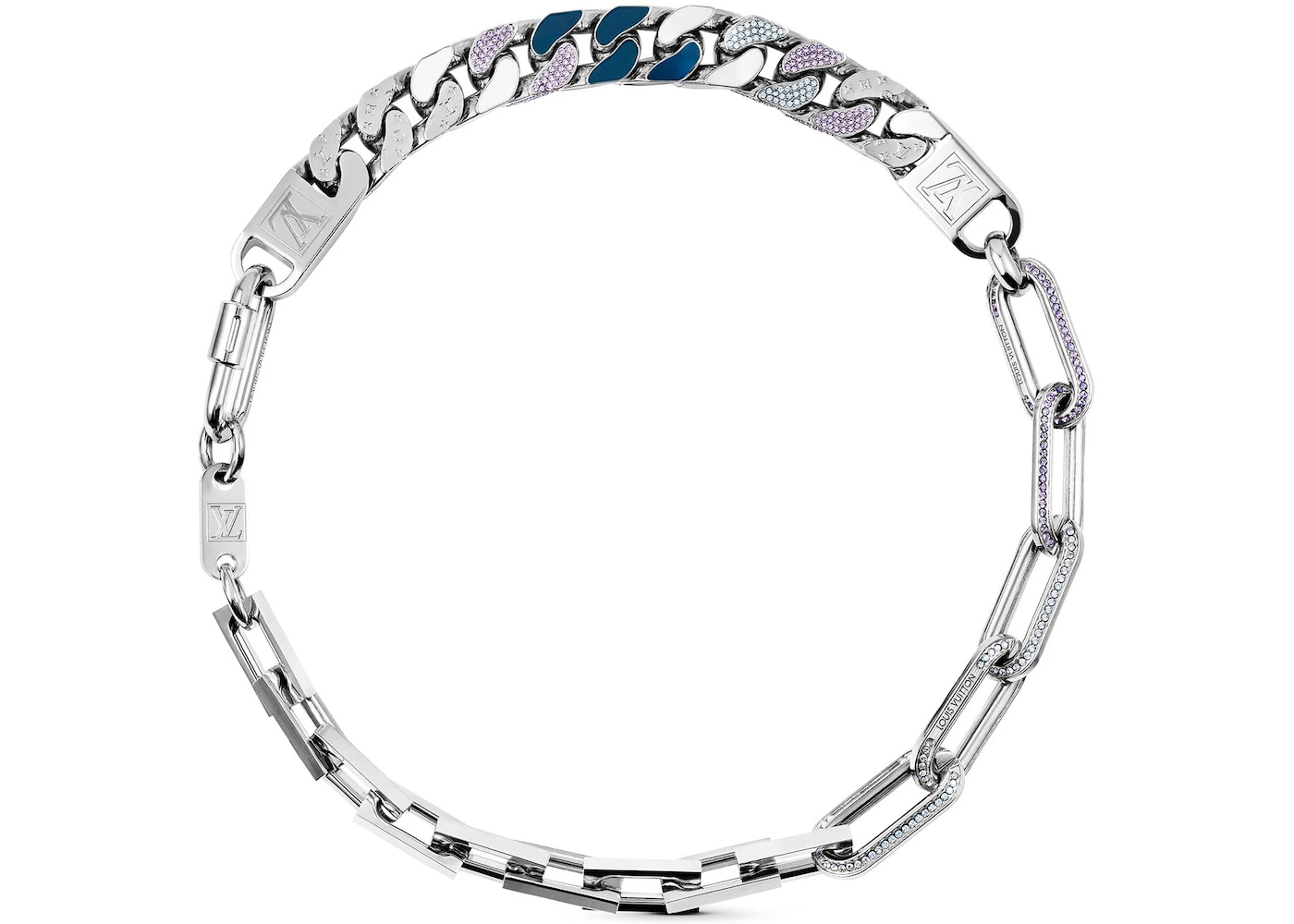 Louis Vuitton, Silver Satellite Galaxy Chain Logo Lv Blue Monogram Neck