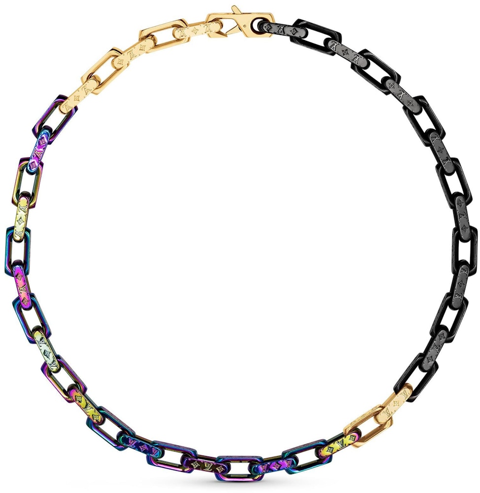 Sæt tabellen op Andet plyndringer Louis Vuitton Chain Necklace Engraved Monogram Colors Black/Gold/Multicolor  in Metal with Black/Gold/Multicolor