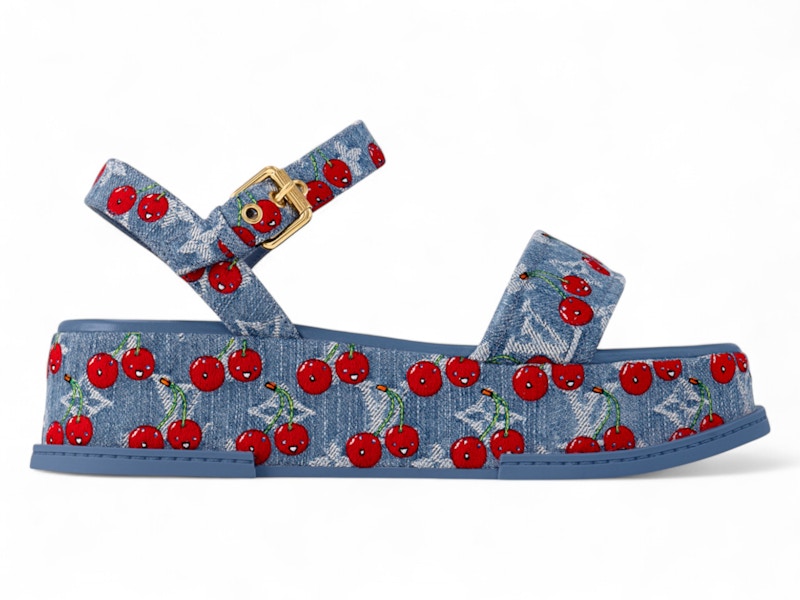 Pre-owned Louis Vuitton Women's  Cherry Maya Platform Sandal X Takashi Murakami Denim Sneakers