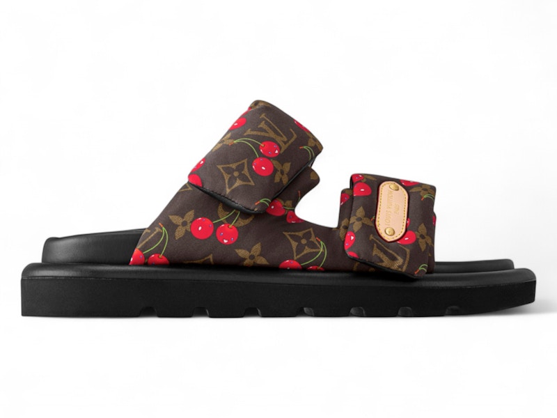 Pre-owned Louis Vuitton Women's Cherry Pool Pillow Flat Comfort Mule X Takashi Murakami Brown Monogram Cherry