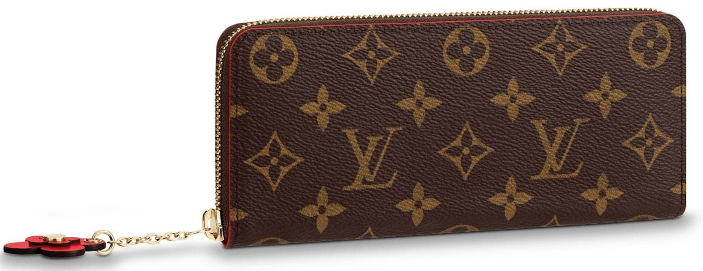 LOUIS VUITTON Monogram Flower Lock Compact Wallet Coquelicot