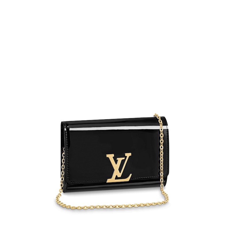 Louis vuitton black clutch with clearance gold chain