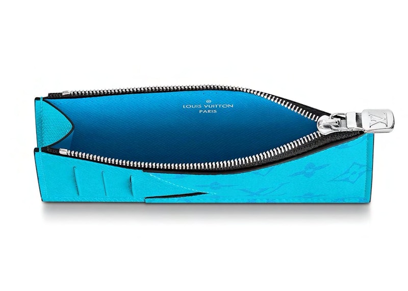 Louis Vuitton Coin Card Holder Monogram Eclipse Lagoon Blue in Taiga