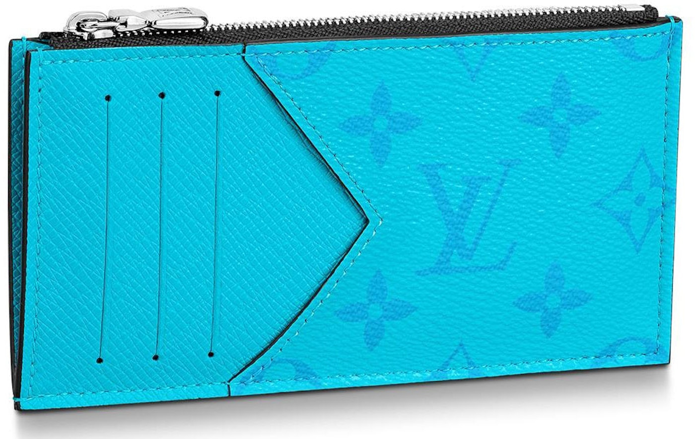 værdig at tiltrække vogn Louis Vuitton Coin Card Holder Monogram Eclipse Lagoon Blue in Taiga  Cowhide Leather/Coated Canvas with Silver-tone