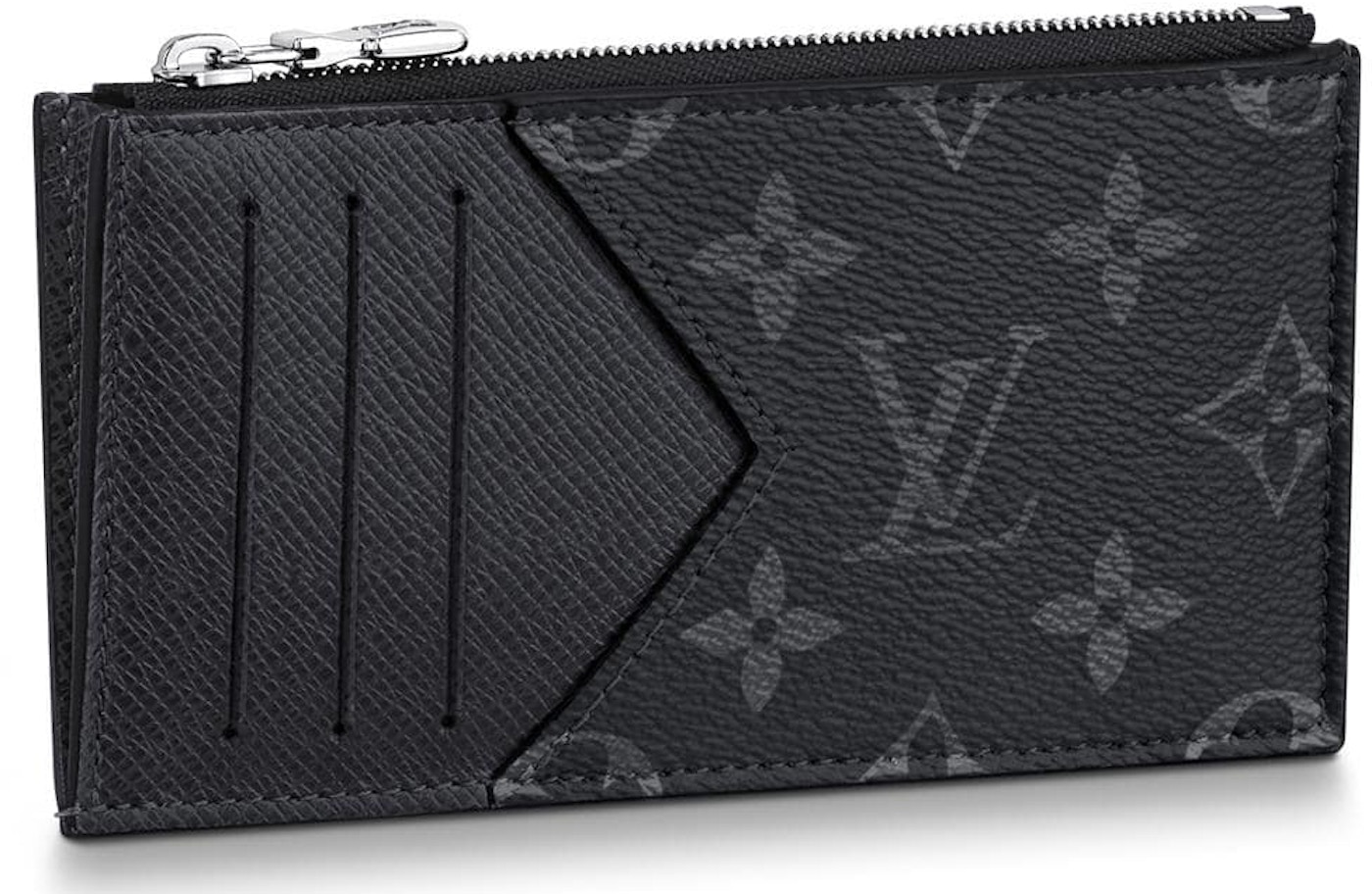 vinden er stærk Forbyde Rykke Louis Vuitton Coin Card Holder Monogram Eclipse Taiga Black in Taiga Leather/Coated  Canvas with Silver-tone