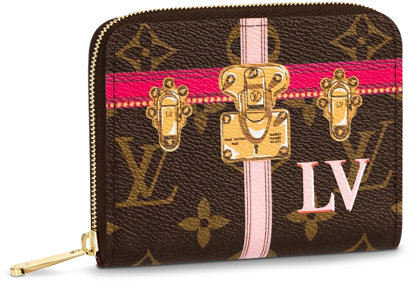 Louis Vuitton Coin Purse Zippy Monogram Summer Trunk Collection Brown/Pink  in Coated Canvas with Gold-tone - US