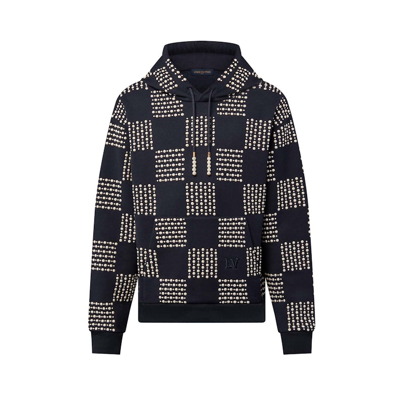 Louis Vuitton Cotton Hoodie with Pearl Damier Embroidery Dark Night Blue