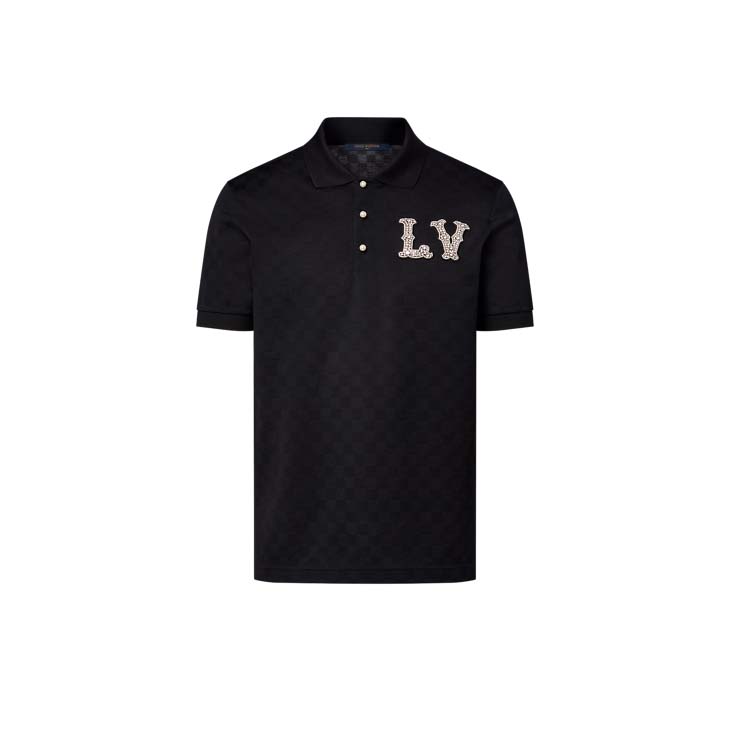 Louis Vuitton Cotton Pique Polo with Embroidered LV Patch Black