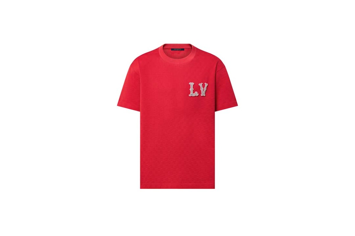 Pre-owned Louis Vuitton Cotton Pique T-shirt With Embroidered Lv Patch Bright Red