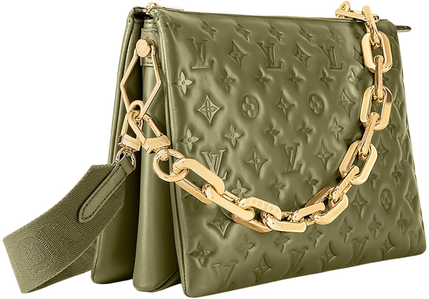 Louis Vuitton Coussin Handbag MM Monogram Embossed Khaki in