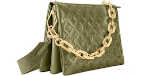 Louis Vuitton Coussin Handbag MM Monogram Embossed Khaki