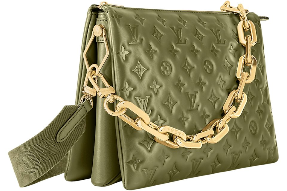 Louis Vuitton Coussin Handbag MM Monogram Embossed Khaki in Lambskin  Leather with Gold-tone - US