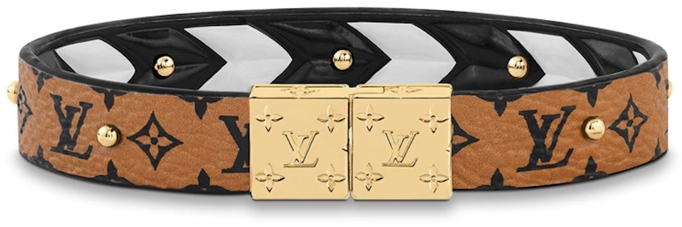 Louis Vuitton Crafty Reversible Bracelet Caramel Cream In Monogram Canvas Calfskin With Gold Tone