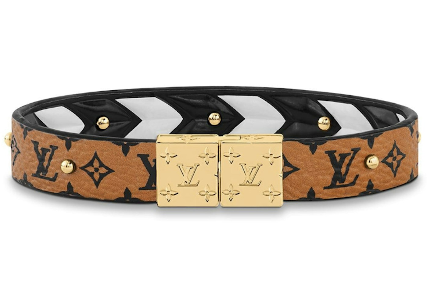 Louis Vuitton Crafty Reversible Bracelet Caramel Cream In Monogram Canvas Calfskin With Gold Tone Louis Vuitton Crafty Reversible Bracelet Caramel Cream In Monogram Canvas Calfskin With Gold Tone