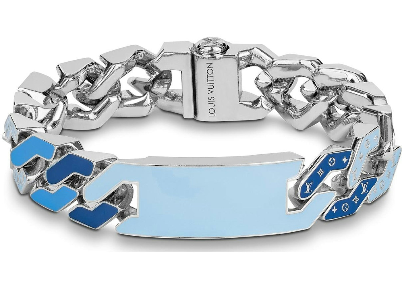 Louis Vuitton Cuban Chain Bracelet Blue In Metal Enamel With Silver Tone Louis Vuitton Cuban Chain Bracelet Blue In Metal Enamel With Silver Tone