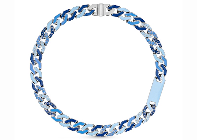 Louis Vuitton Cuban Chain Necklace Blue in Metal Enamel with